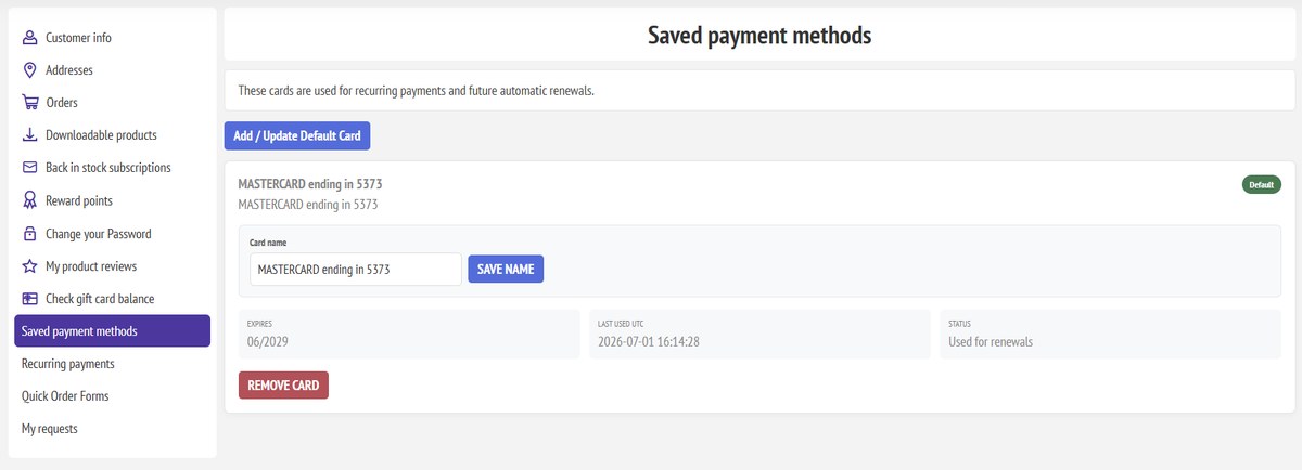 My Account payment methods