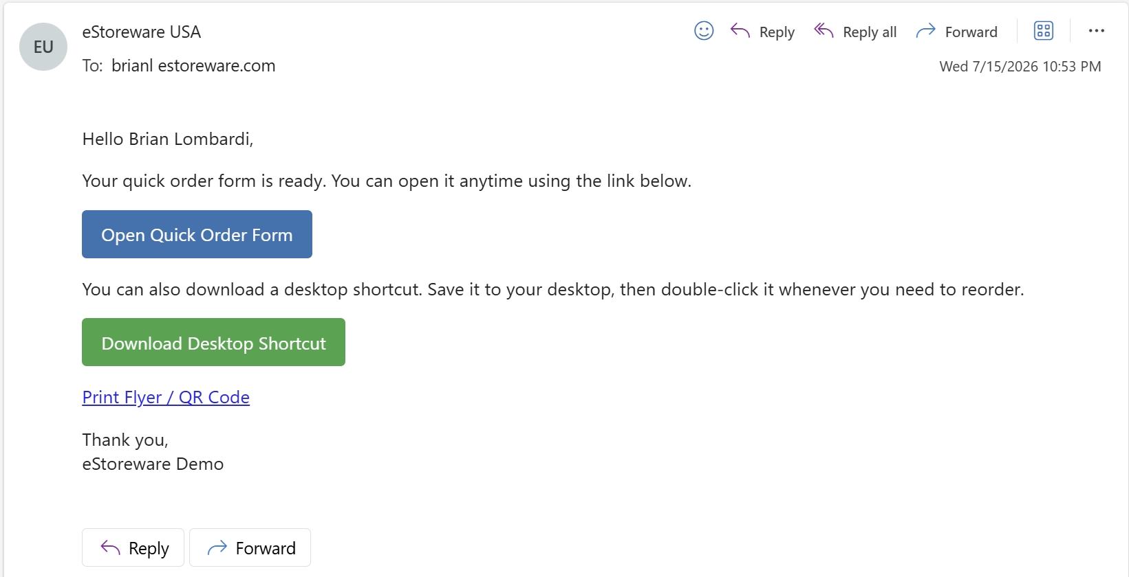 Quick Order Form email
