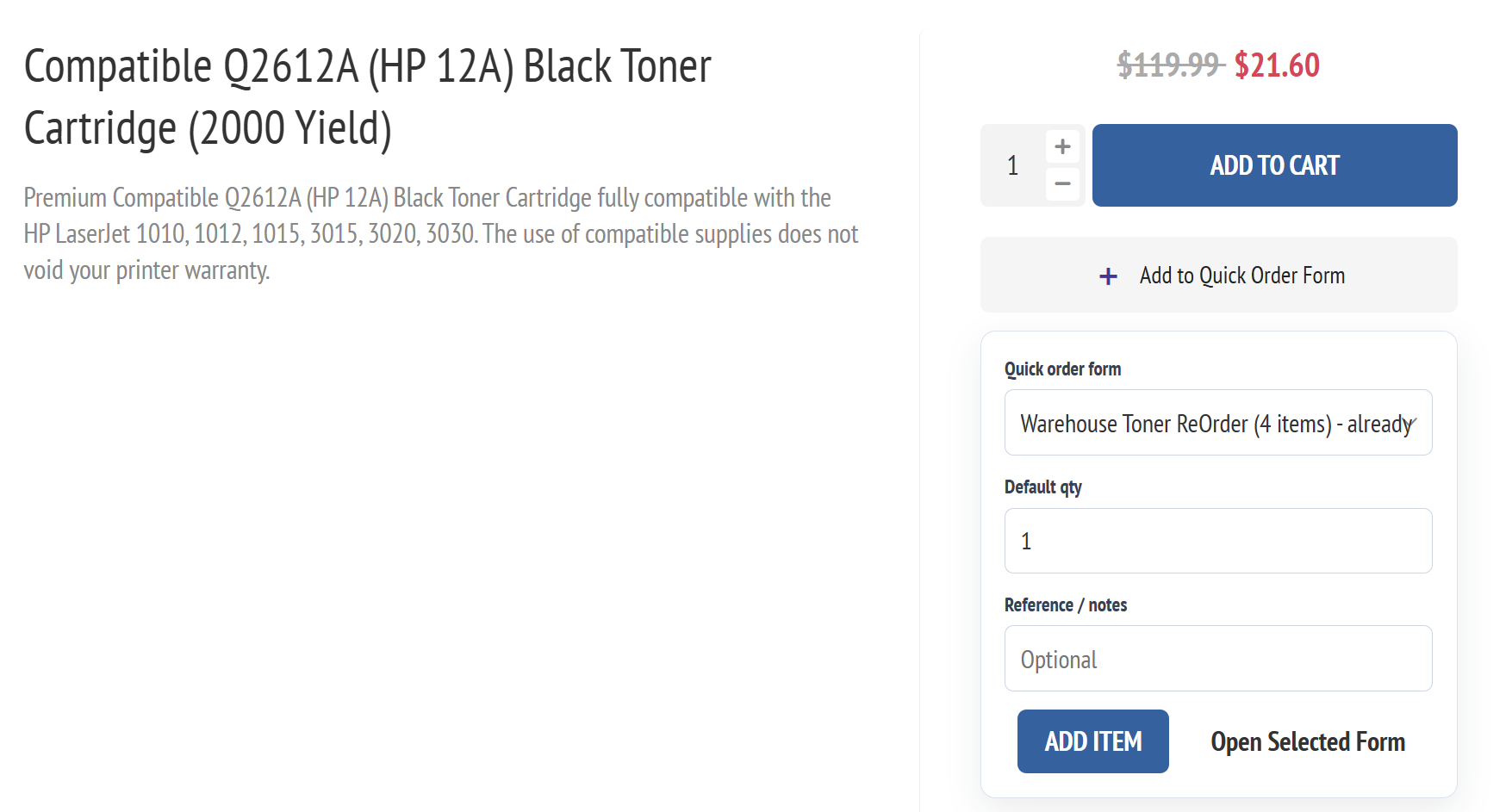 Product-page Quick Order widget
