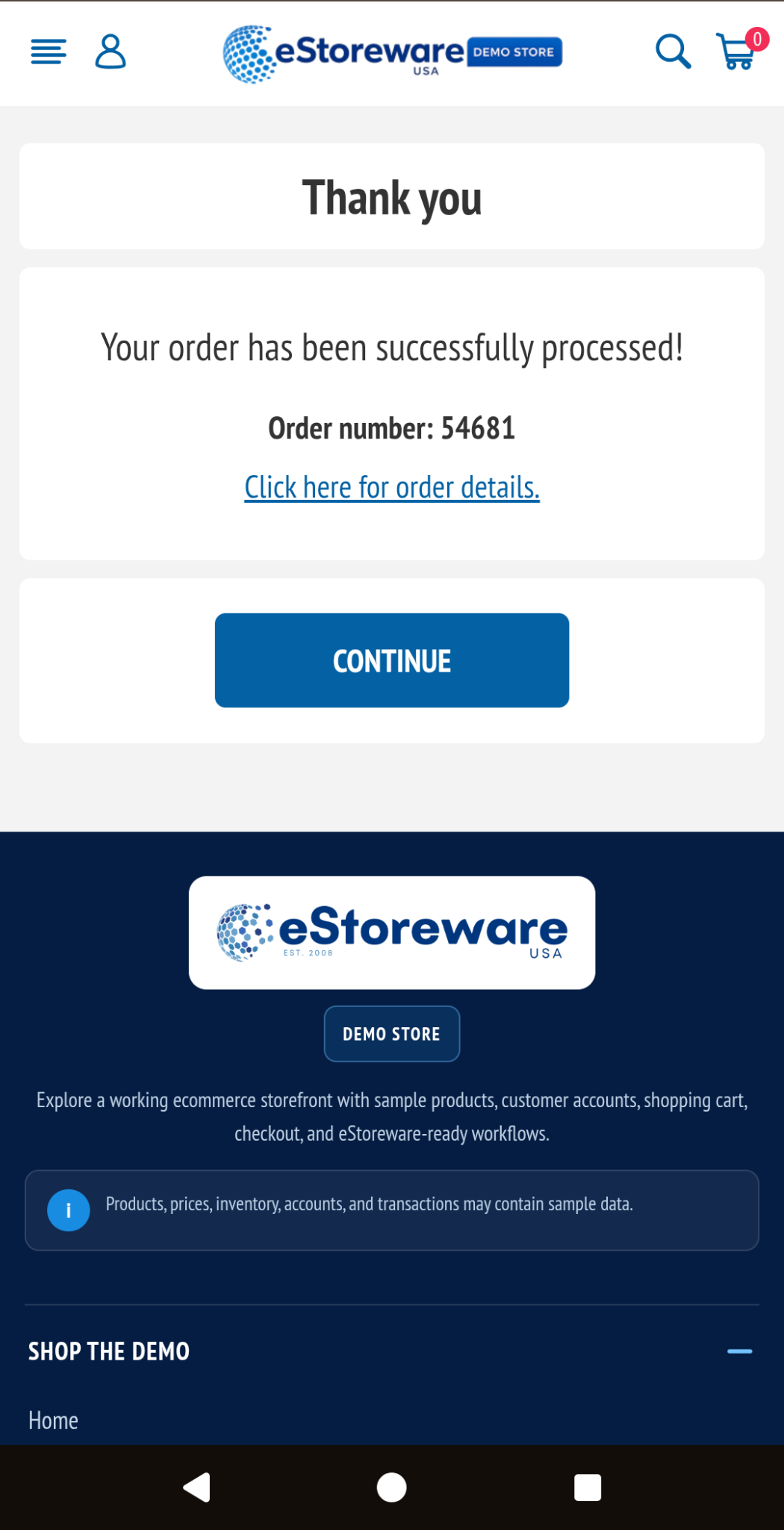 Mobile order successfully processed confirmation