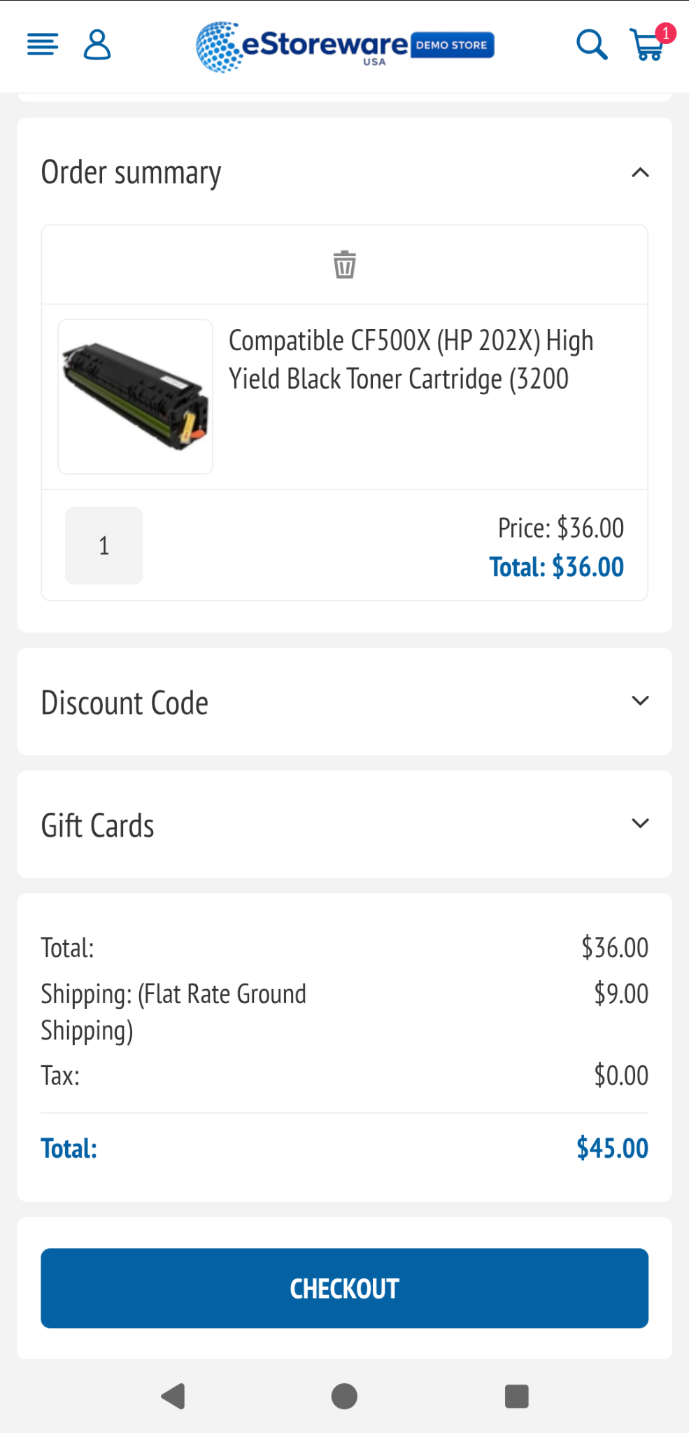 Mobile order summary, totals, and checkout button