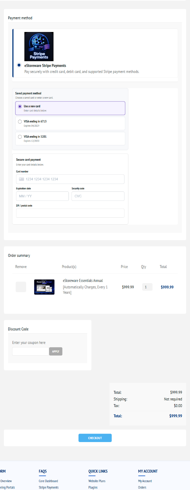 Stripe checkout and order summary