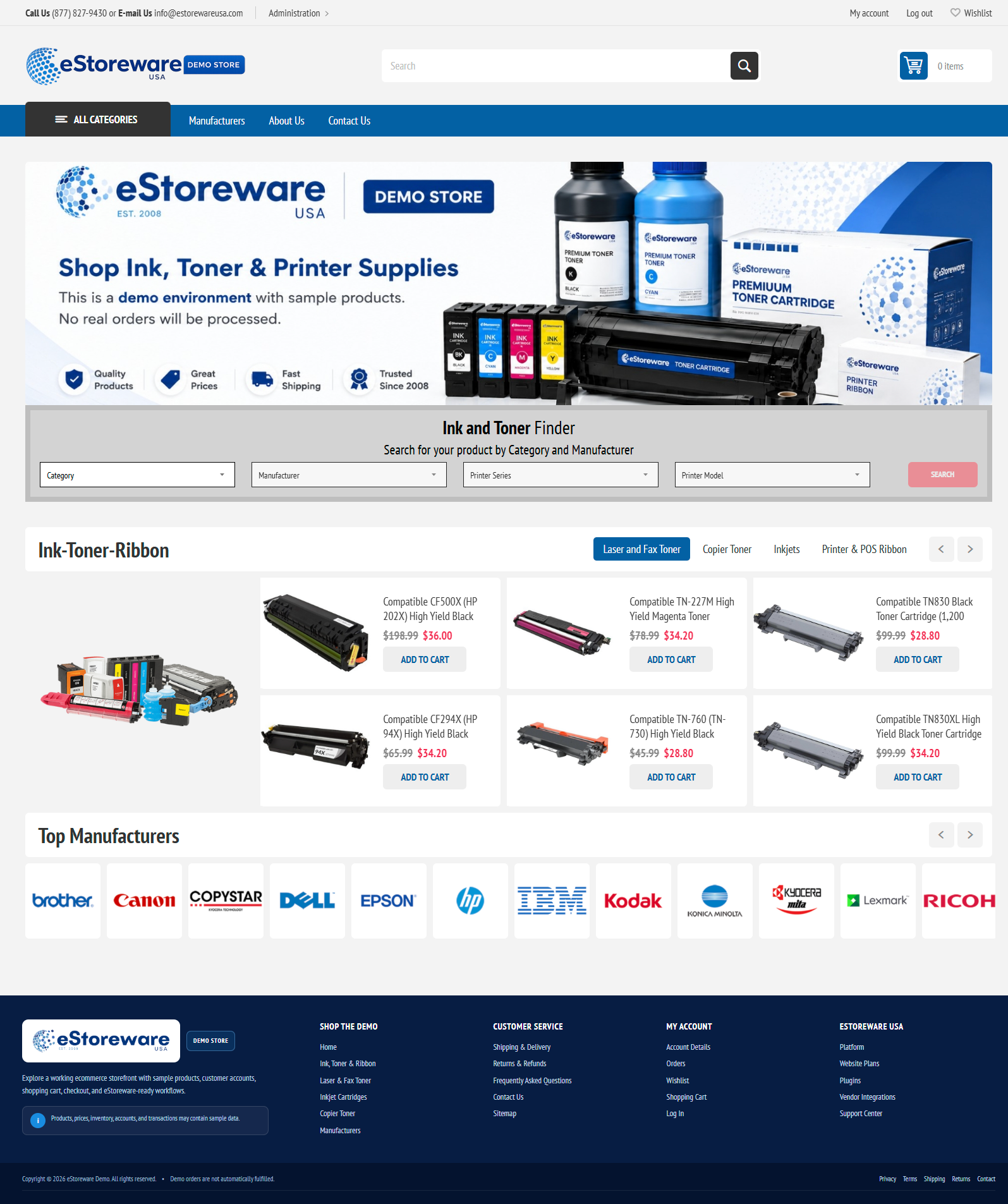 Full eStoreware demo storefront homepage