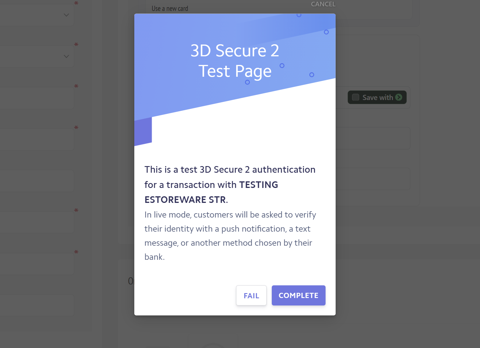 3D Secure authentication screen