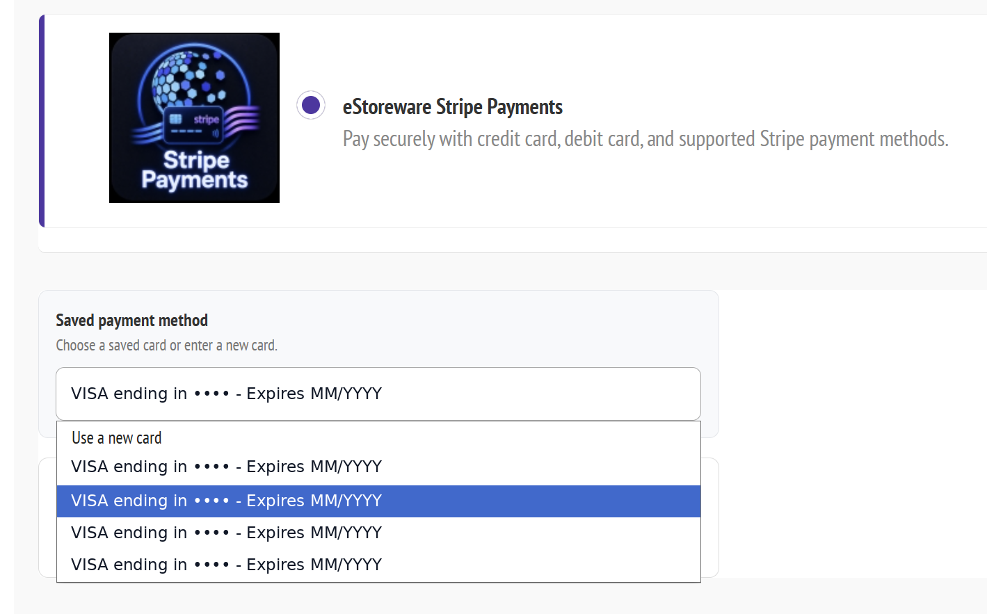 Saved Stripe payment method at checkout